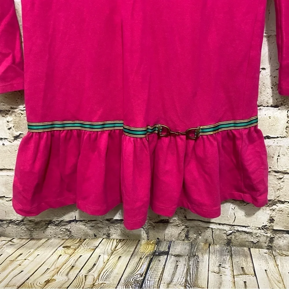 Polo Ralph Lauren Pink Green Pony Long Sleeve Polo Dress